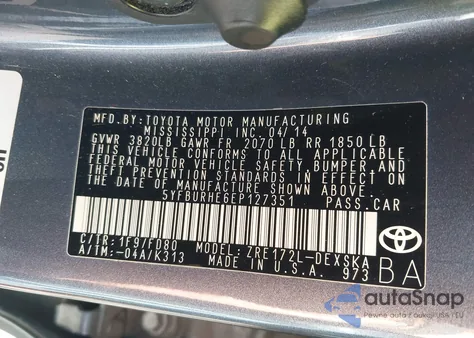 2014 Toyota Corolla S Plus from USA, damaged, VIN 5YFBURHE6EP127351